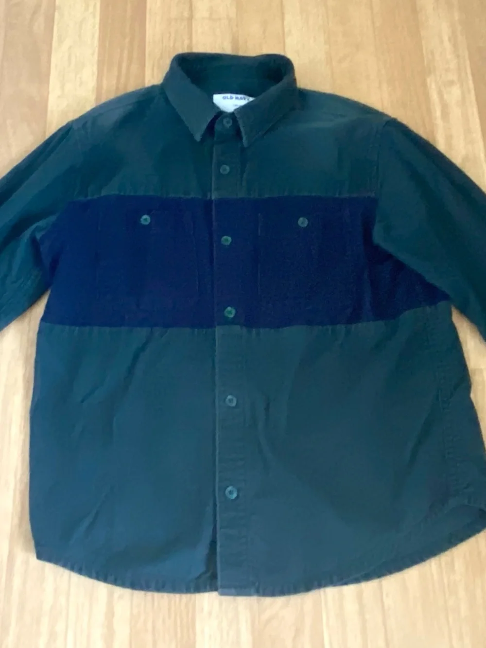 OLD NAVY Boys Green And Navy Blue Button-Up Corduroy Shirt Size L (10-12)